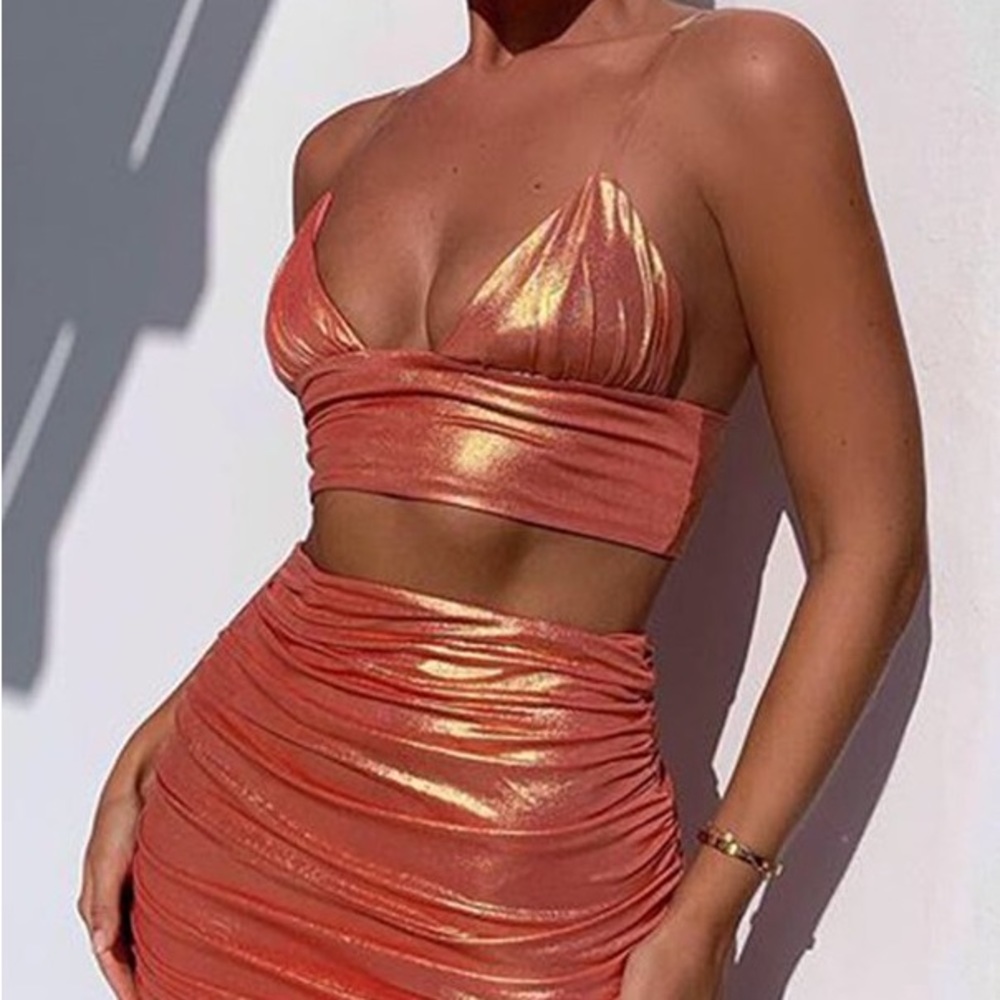 Oh Polly Shimmering Orange Skirt Set
